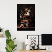 Antike Bücher & Blüten Stillleben der dunklen Akad Poster (Heimbüro)