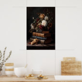 Antike Bücher & Blüten Stillleben der dunklen Akad Poster (Küche)