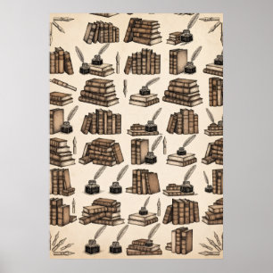 Antike Bücher Feder Tinte Vintage Bibliotheksplaka Poster