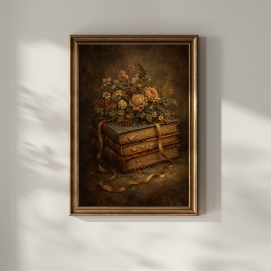 Antike Bücher und Herbstblumen Poster