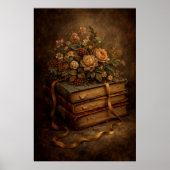 Antike Bücher und Herbstblumen Poster (Vorne)