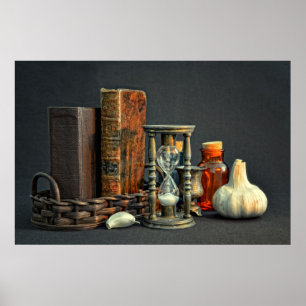 Antike Bücher und Sanduhr Poster