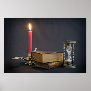 Antike Bücher und Sanduhr Poster