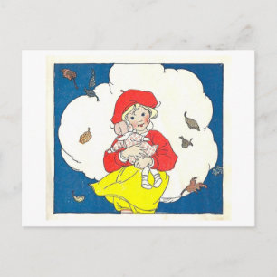 Antike Buchillustration Mädchen mit Puppe Postkarte