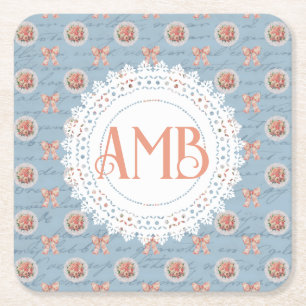 Antike Buchstaben Vintage Rose Personalisiert Rechteckiger Pappuntersetzer