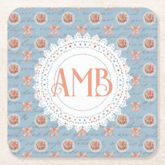 Antike Buchstaben Vintage Rose Personalisiert Rechteckiger Pappuntersetzer