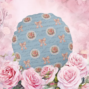 Antike Buchstaben Vintage Rose Seilraupen Rundes Kissen