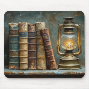 Antike Buchstapel-Malerei Vintage Bibliothek Wand Mousepad