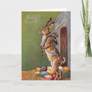 Antike Bunny Guard Viktorianisch Osterkarte Feiertagskarte