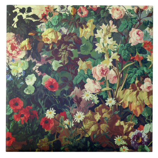 Antike bunte Blumen Blumenmalerei Fliese (Vorderseite)