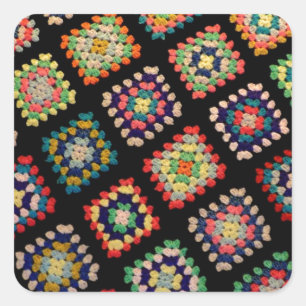Antike bunte Granny Squares Klassisches Muster Quadratischer Aufkleber