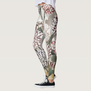Antike buntgefleckte Nelkenblumen mit grauem Himme Leggings