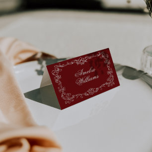 Antike Burgunder-Hochzeitsplatzkarten im Stil des  Tischnummer