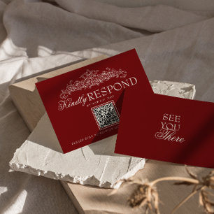 Antike Burgunder-Old-Money-QR-Code-Hochzeit RSVP Karte
