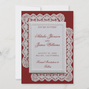 Antike Burgunder-Spitzen-Doily Hochzeit im alten G Save The Date