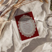 Antike Burgunder-Spitzen-Doily QR-Code-Hochzeit Einladung