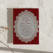 Antike Burgunder-Spitzen-Doily QR-Code-Hochzeit Einladung