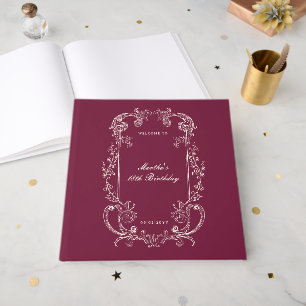 Antike Burgunderrote Blumenrolle zum Geburtstag Gästebuch