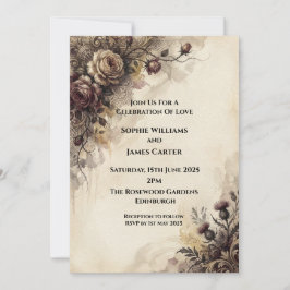Antike burgunderrote Hochzeitseinladung mit floral Einladung