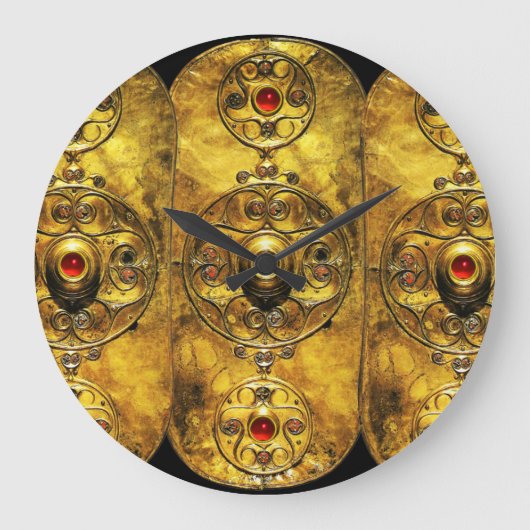 ANTIKE CELTIC WARRIOR SHIELD WITH RUBY GEMSTONES GROßE WANDUHR (Vorderseite)