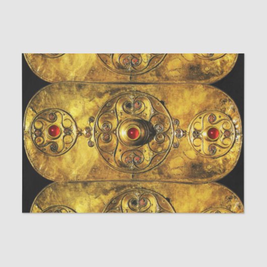 ANTIKE CELTIC WARRIOR SHIELD WITH RUBY GEMSTONES SEIDENPAPIER (Vorderseite)