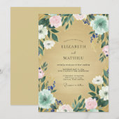 Antike Champagner-Mint-Blatt-Hochzeit Einladung (Vorne/Hinten)