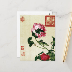 Antike chinesische Kunst der rosa Päonie-Blume Postkarte