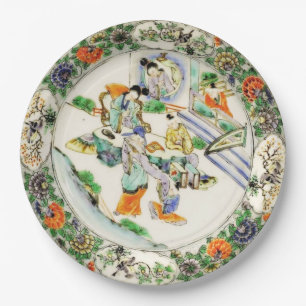 Antike chinesische Vintage weiße Chinoiserie Blumi Pappteller