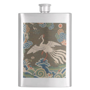 Antike chinesische weiße Vogel-Seidenstickerei-Dru Flachmann