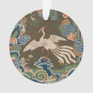 Antike chinesische weiße Vogel-Seidenstickerei-Dru Ornament