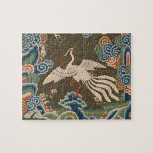 Antike chinesische weiße Vogel-Seidenstickerei-Dru Puzzle