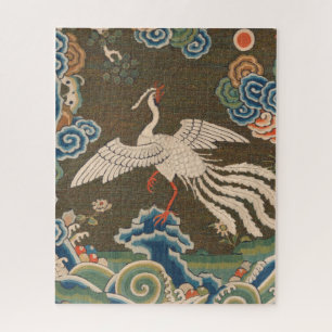 Antike chinesische weiße Vogel-Seidenstickerei-Dru Puzzle