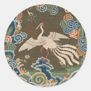 Antike chinesische weiße Vogel-Seidenstickerei-Dru Runder Aufkleber