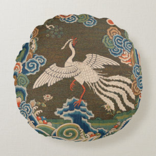 Antike chinesische weiße Vogel-Seidenstickerei-Dru Rundes Kissen