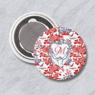 Antike Chinoiserie Delft Französisch rot Blau Mono Magnet