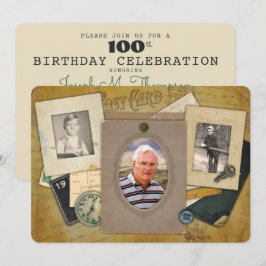 Antike Collage | Maskuline 3 Foto Jahr Einladung