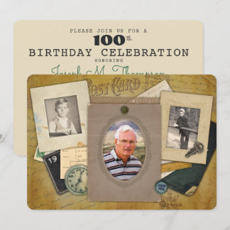 Antike Collage | Maskuline 3 Foto Jahr Einladung