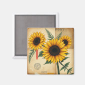 Antike Collage von Sonnenblumen und Fernen Magnet (Vorderseite/Rückseite)