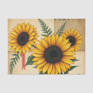 Antike Collage von Sonnenblumen und Fernen Seidenpapier