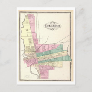 Antike Columbus-Karte von Ohio aus dem Jahr 1872, Postkarte