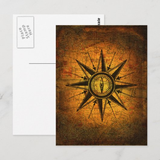Antike Compass-Rose Postkarte (Vorne/Hinten)