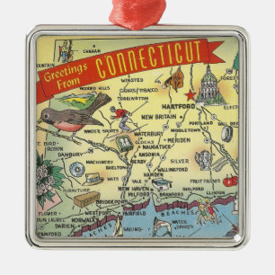 Antike Connecticut-Karte  Ornament Aus Metall
