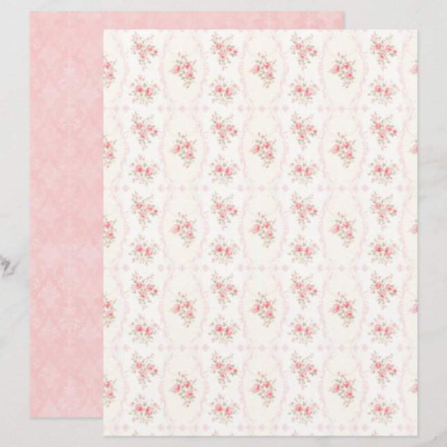 Antike Coquette Rose Blumen Scrapbook Papier (Vorne/Hinten)