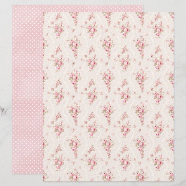 Antike Coquette Rose Blumen Scrapbook Papier (Vorne/Hinten)