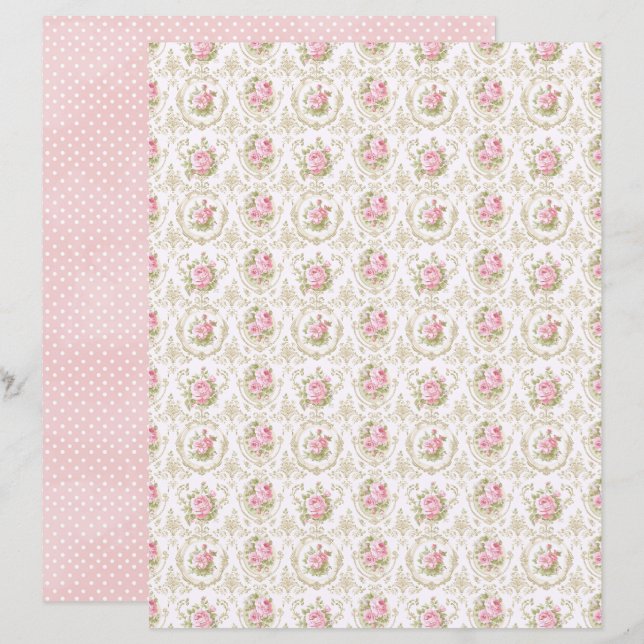 Antike Coquette Rose Florale Scrapbook-Papierblatt (Vorne/Hinten)