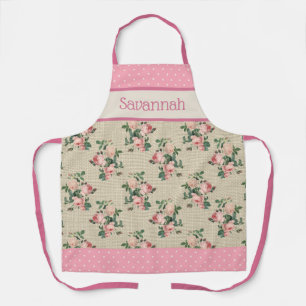 Antike Cottage-Rosen   Rosa und Weiße Tupfen Schürze