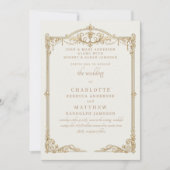 Antike Creme Beide Eltern Rahmen Hochzeit Einladung (Vorderseite)
