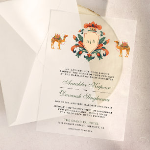 Antike Crest Royal Camel Indische Hindu-Hochzeit Pergament Einladungen