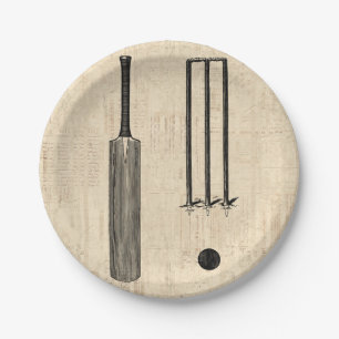 Antike Cricket Becken Vintage Illustrierte Kunst Pappteller