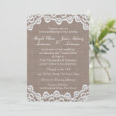 Antike Crochet Lace und Burlap Einladung (Stehend Vorderseite)